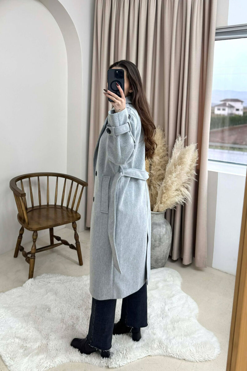 ONE COLOR BELT DETAIL WOMAN COAT LIGHT GREY/GZ - 2