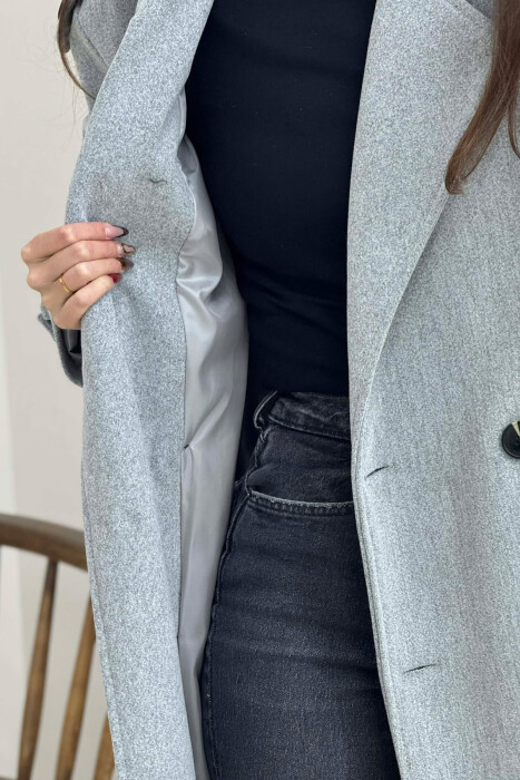 ONE COLOR BELT DETAIL WOMAN COAT LIGHT GREY/GZ - 3