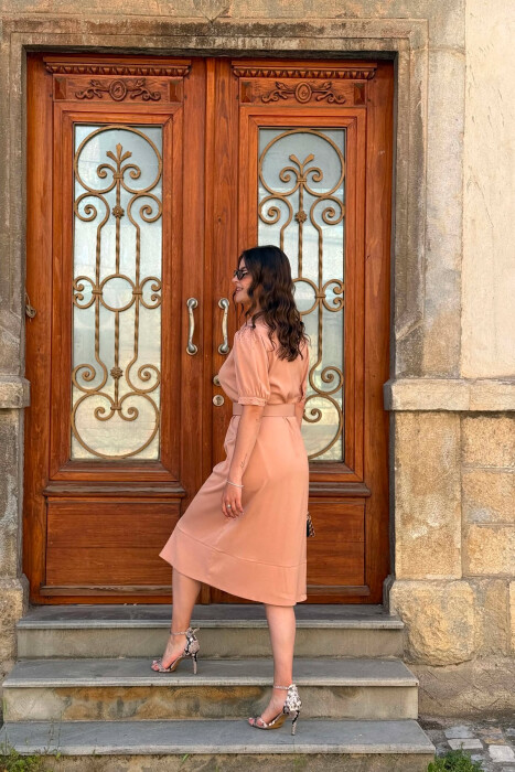 ONE COLOR BELT DETAIL WOMAN DRESS BEIGE/BEZHE - 2