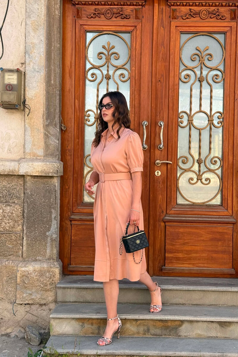ONE COLOR BELT DETAIL WOMAN DRESS BEIGE/BEZHE - 6