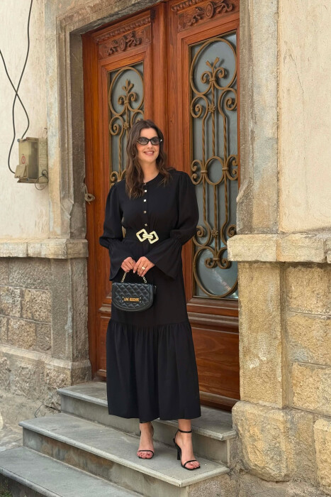 ONE COLOR BELT DETAIL WOMAN DRESS BLACK/ E ZEZE - 1