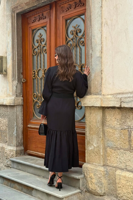 ONE COLOR BELT DETAIL WOMAN DRESS BLACK/ E ZEZE - 6