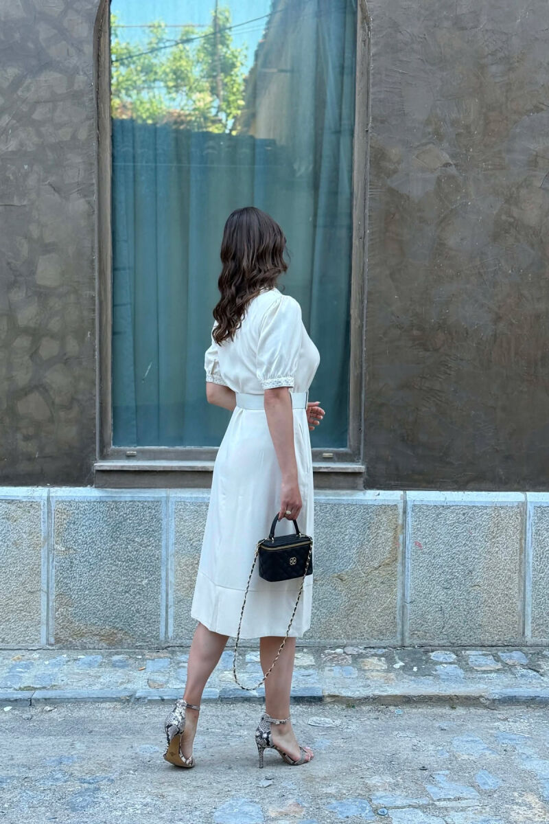 ONE COLOR BELT DETAIL WOMAN DRESS CREAM/KREM - 6