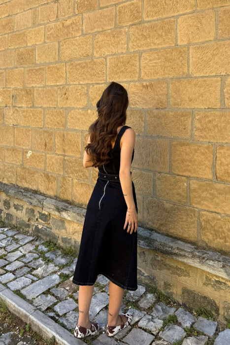 ONE COLOR BELT DETAIL WOMAN DRESS DARK BLUE/BEE - 3