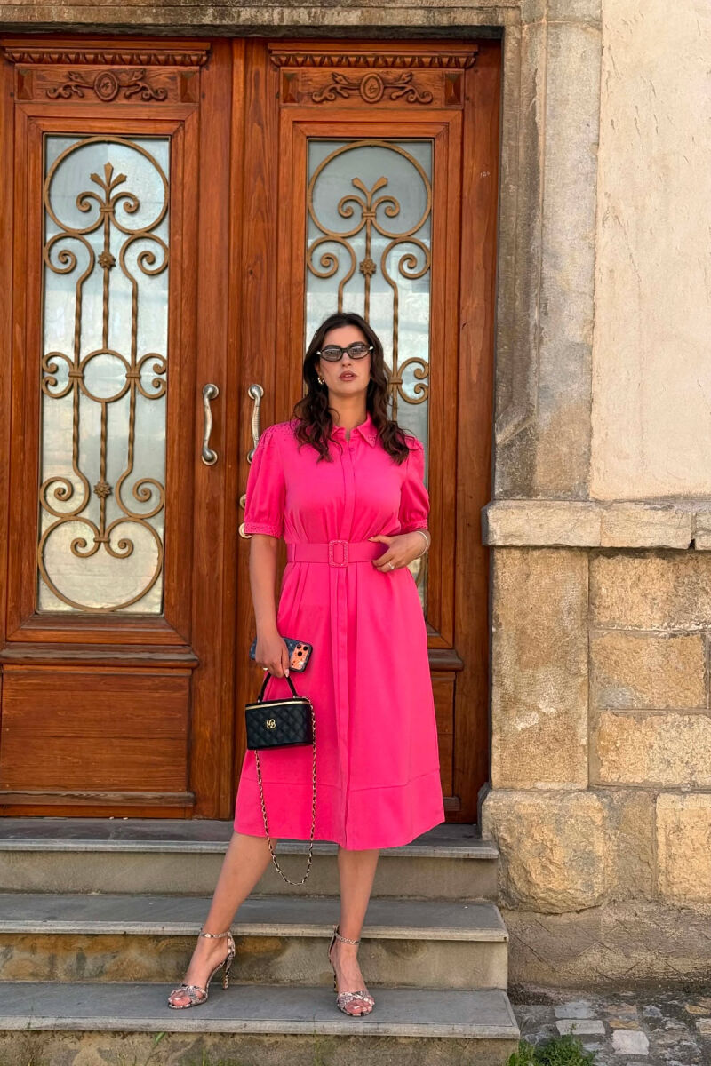 ONE COLOR BELT DETAIL WOMAN DRESS FUCHSIA/CIKLAMI - 1
