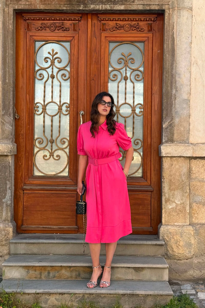 ONE COLOR BELT DETAIL WOMAN DRESS FUCHSIA/CIKLAMI - 4
