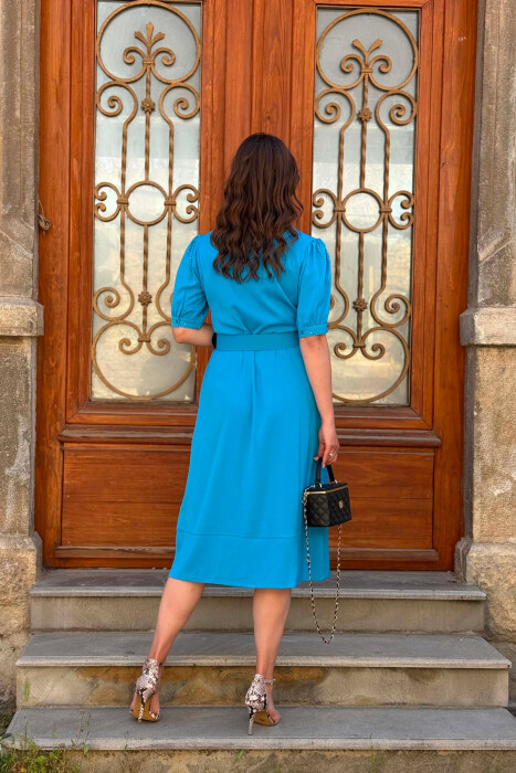 ONE COLOR BELT DETAIL WOMAN DRESS LIGHTBLUE/BZ - 4