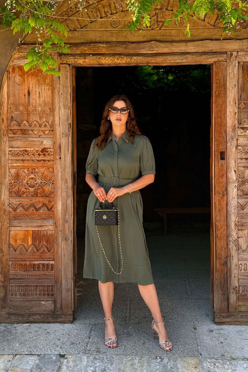 ONE COLOR BELT DETAIL WOMAN DRESS OLIVE/ULLI - 1