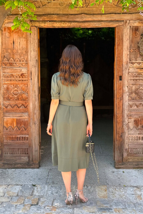 ONE COLOR BELT DETAIL WOMAN DRESS OLIVE/ULLI - 5