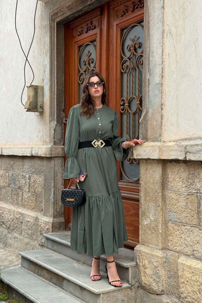 ONE COLOR BELT DETAIL WOMAN DRESS OLIVE/ULLI - 4