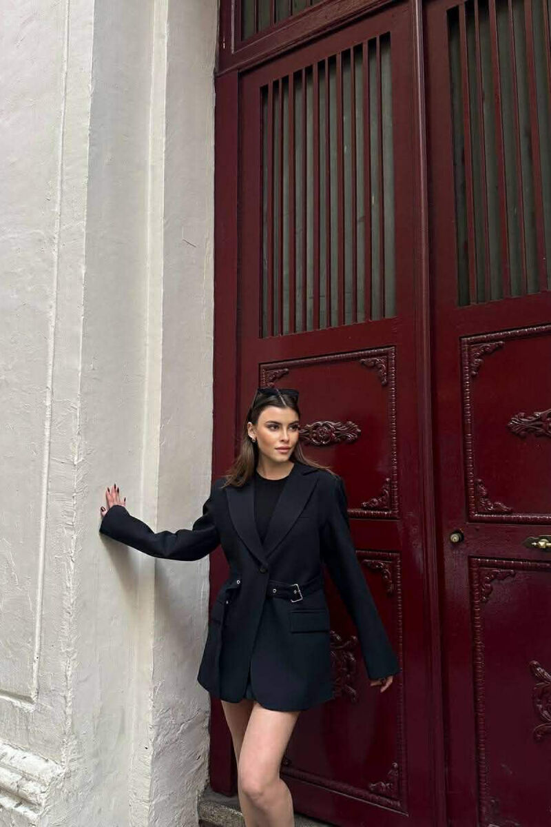 ONE COLOR BELT DETAIL WOMAN JACKET BLACK/ E ZEZE - 4
