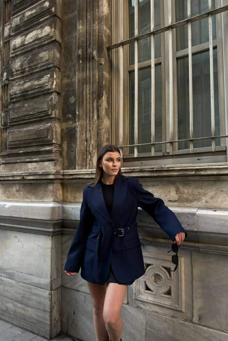 ONE COLOR BELT DETAIL WOMAN JACKET BLUE/BLU 