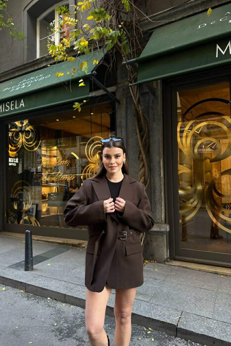 ONE COLOR BELT DETAIL WOMAN JACKET BROWN/KAFE - 6