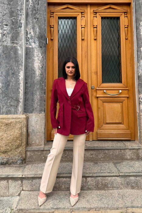 ONE COLOR BELT DETAIL WOMAN JACKET BURGUNDY/VISHNJE 