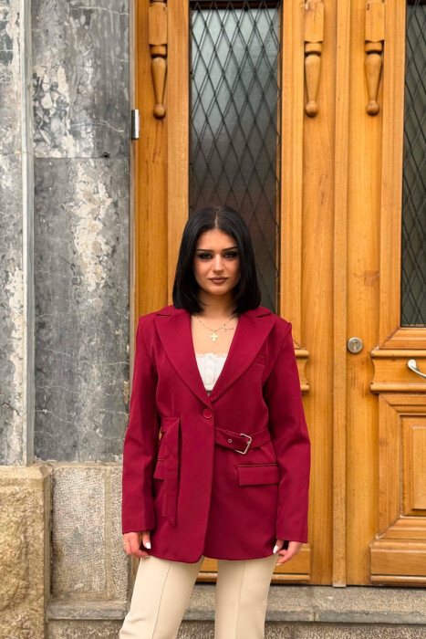 ONE COLOR BELT DETAIL WOMAN JACKET BURGUNDY/VISHNJE - 2