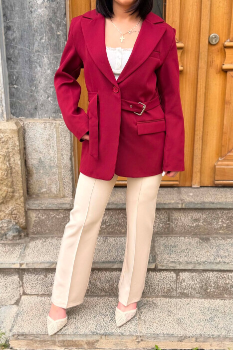 ONE COLOR BELT DETAIL WOMAN JACKET BURGUNDY/VISHNJE - 3