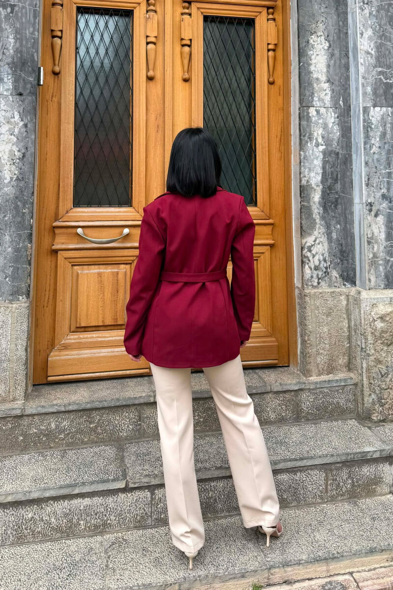 ONE COLOR BELT DETAIL WOMAN JACKET BURGUNDY/VISHNJE - 4