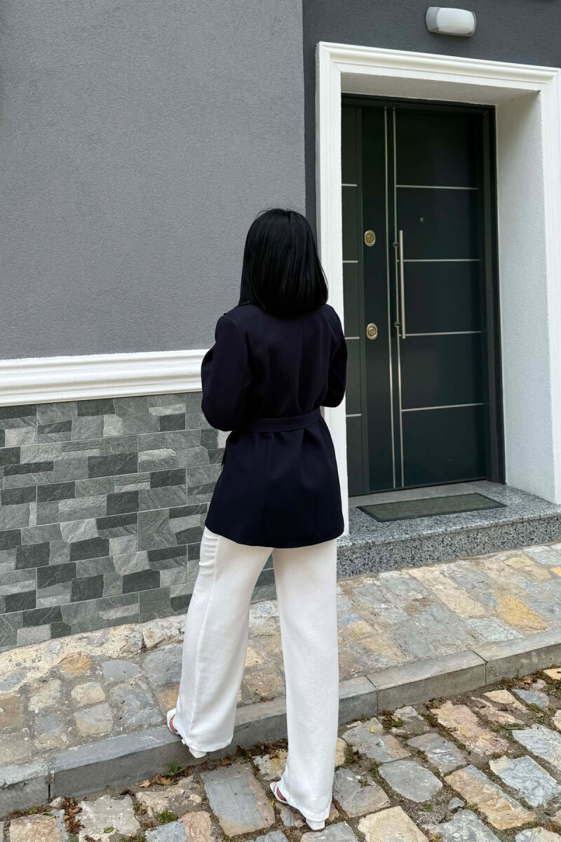 ONE COLOR BELT DETAIL WOMAN JACKET DARK BLUE/BEE - 4