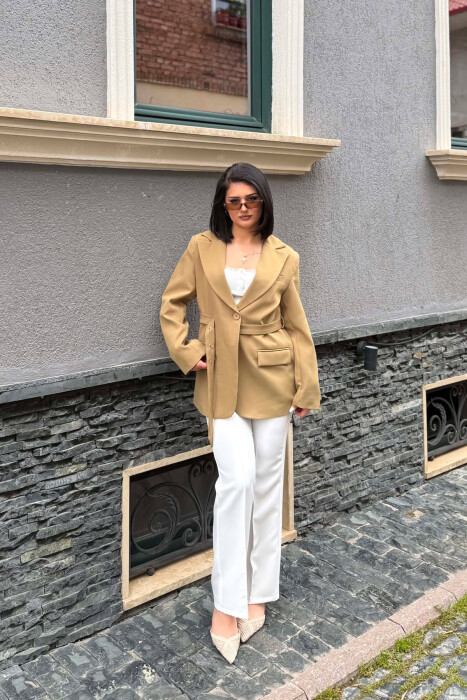 ONE COLOR BELT DETAIL WOMAN JACKET KHAKI / KAKI - 1