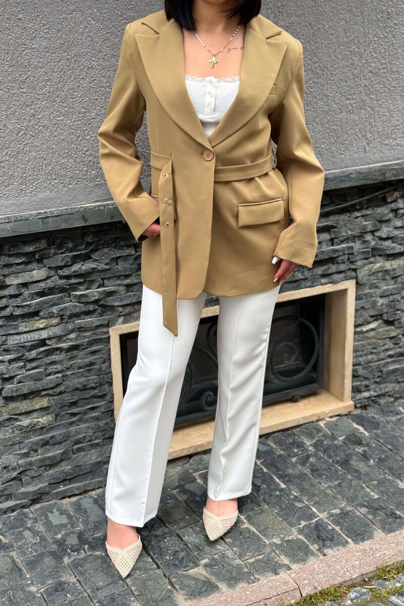 ONE COLOR BELT DETAIL WOMAN JACKET KHAKI / KAKI - 2