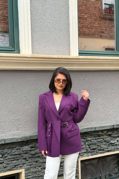 ONE COLOR BELT DETAIL WOMAN JACKET PURPLE/LEJLA 