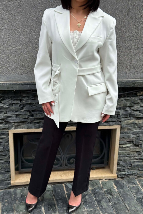ONE COLOR BELT DETAIL WOMAN JACKET WHITE-E BARDHE - 2