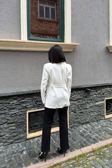 ONE COLOR BELT DETAIL WOMAN JACKET WHITE-E BARDHE - 3
