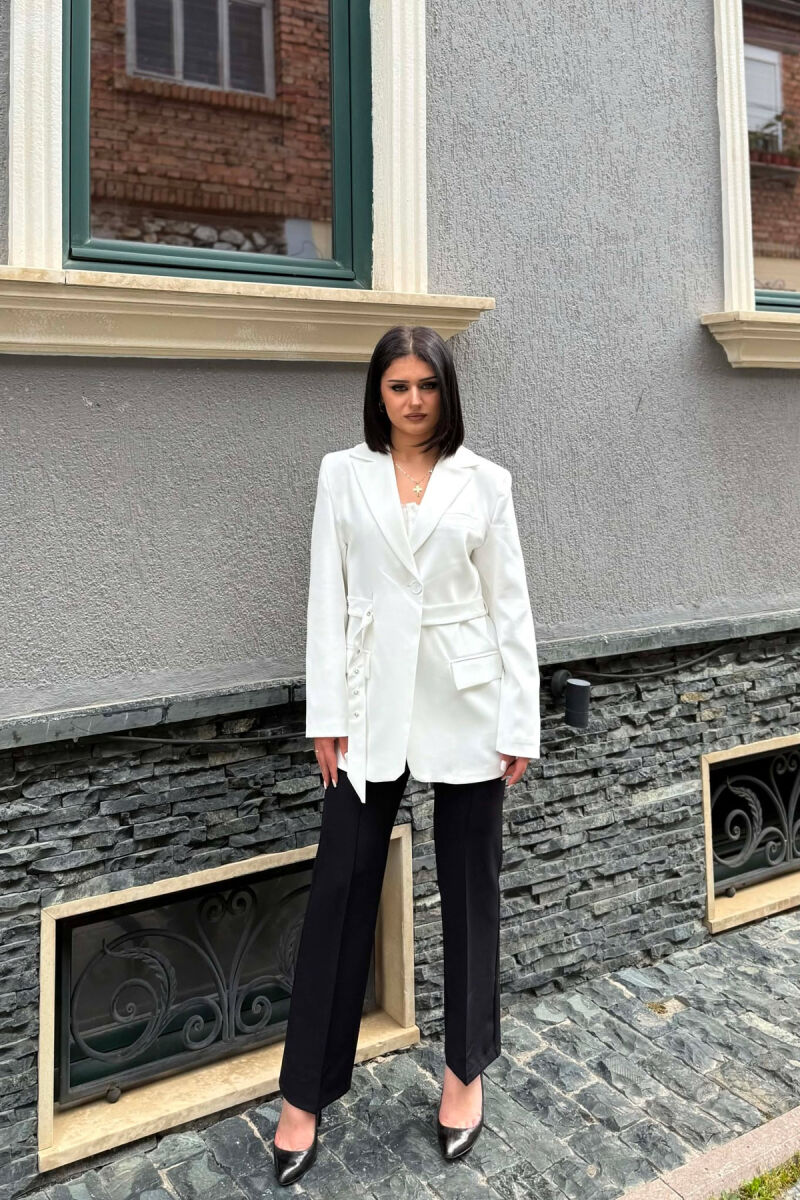 ONE COLOR BELT DETAIL WOMAN JACKET WHITE-E BARDHE - 4