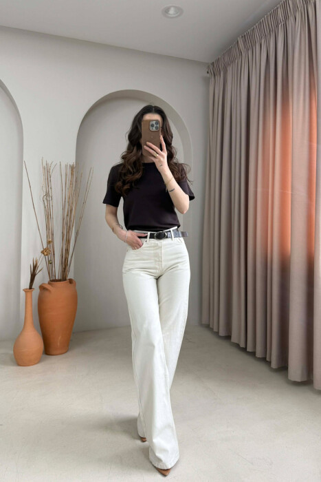 ONE COLOR BELT DETAIL WOMAN JEANS BEIGE/BEZHE - 