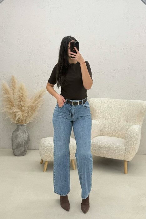 ONE COLOR BELT DETAIL WOMAN JEANS LIGHTBLUE/BZ - 1