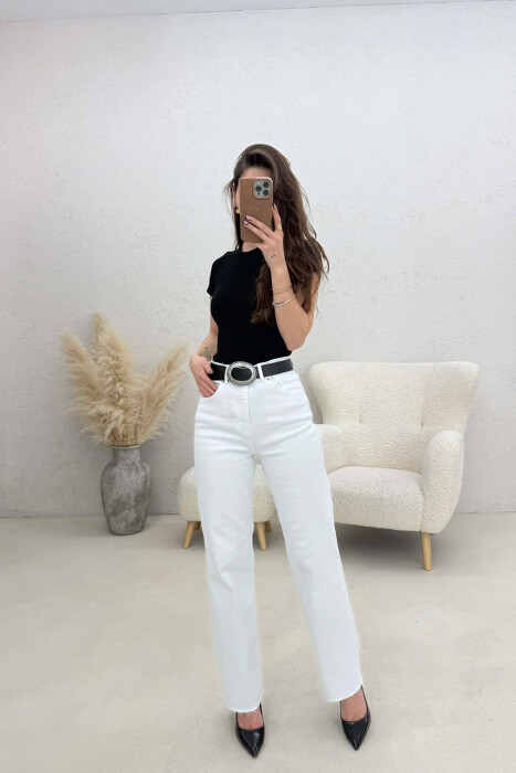 ONE COLOR BELT DETAIL WOMAN JEANS WHITE-E BARDHE - 6