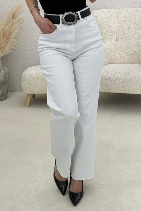 ONE COLOR BELT DETAIL WOMAN JEANS WHITE-E BARDHE - 7