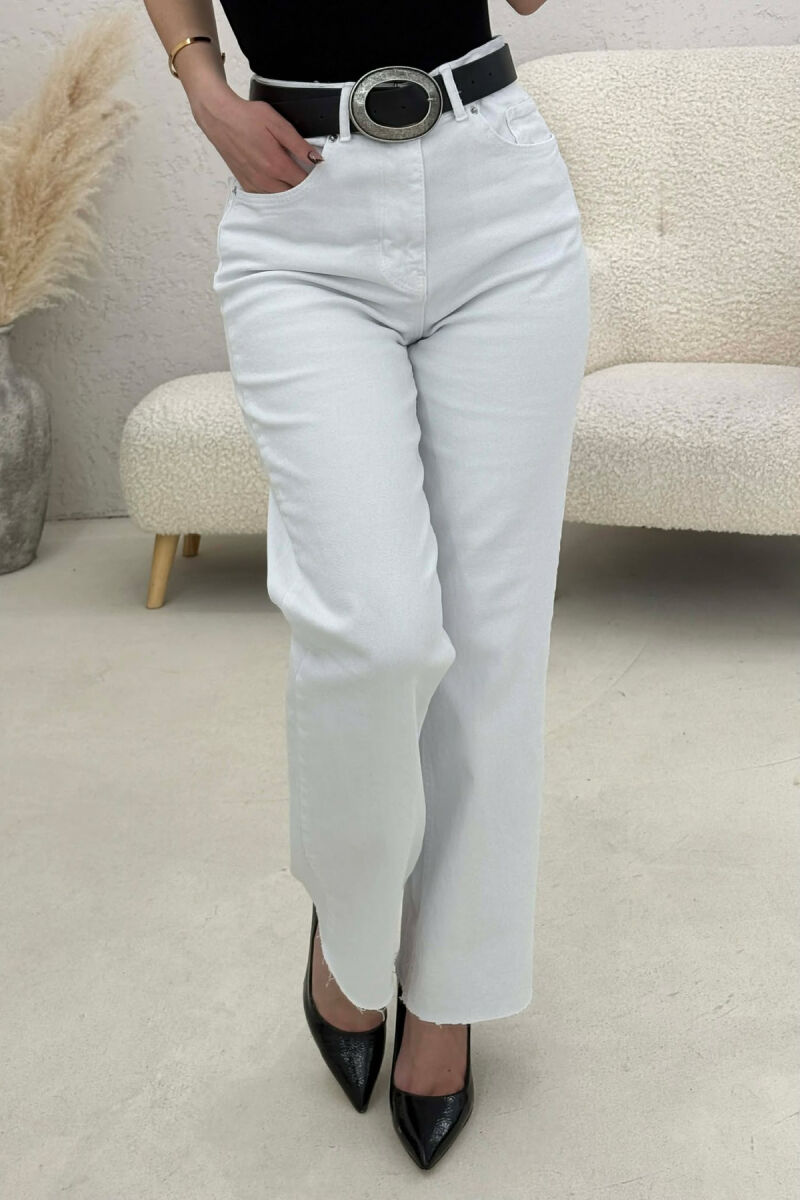 ONE COLOR BELT DETAIL WOMAN JEANS WHITE-E BARDHE - 7