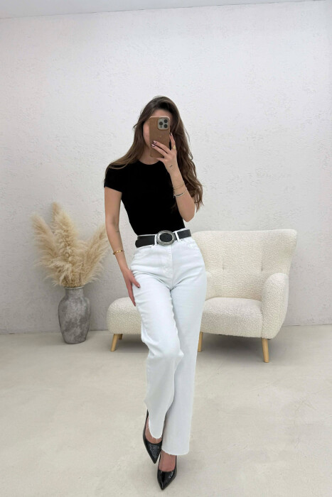 ONE COLOR BELT DETAIL WOMAN JEANS WHITE-E BARDHE - 9