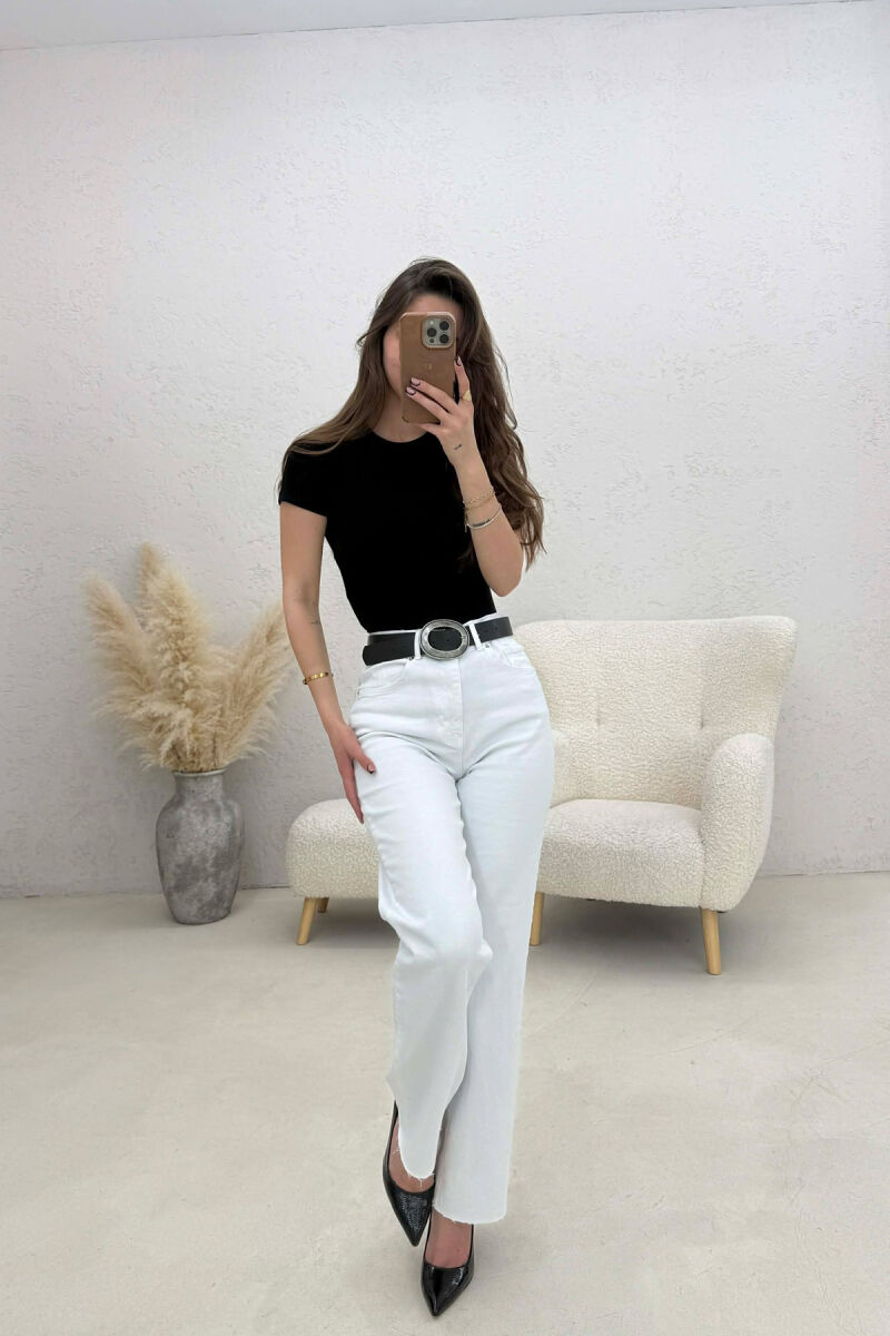 ONE COLOR BELT DETAIL WOMAN JEANS WHITE-E BARDHE - 9