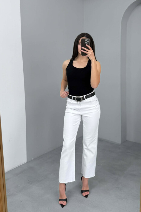 ONE COLOR BELT DETAIL WOMAN JEANS WHITE-E BARDHE - 1