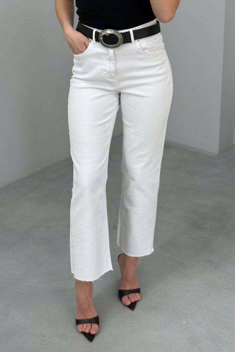 ONE COLOR BELT DETAIL WOMAN JEANS WHITE-E BARDHE - 2