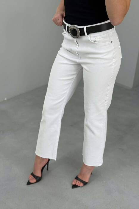 ONE COLOR BELT DETAIL WOMAN JEANS WHITE-E BARDHE - 3