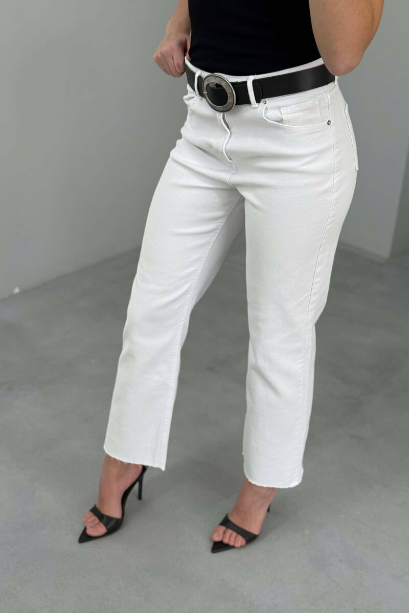 ONE COLOR BELT DETAIL WOMAN JEANS WHITE-E BARDHE - 3
