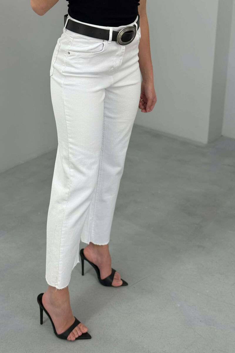 ONE COLOR BELT DETAIL WOMAN JEANS WHITE-E BARDHE - 4