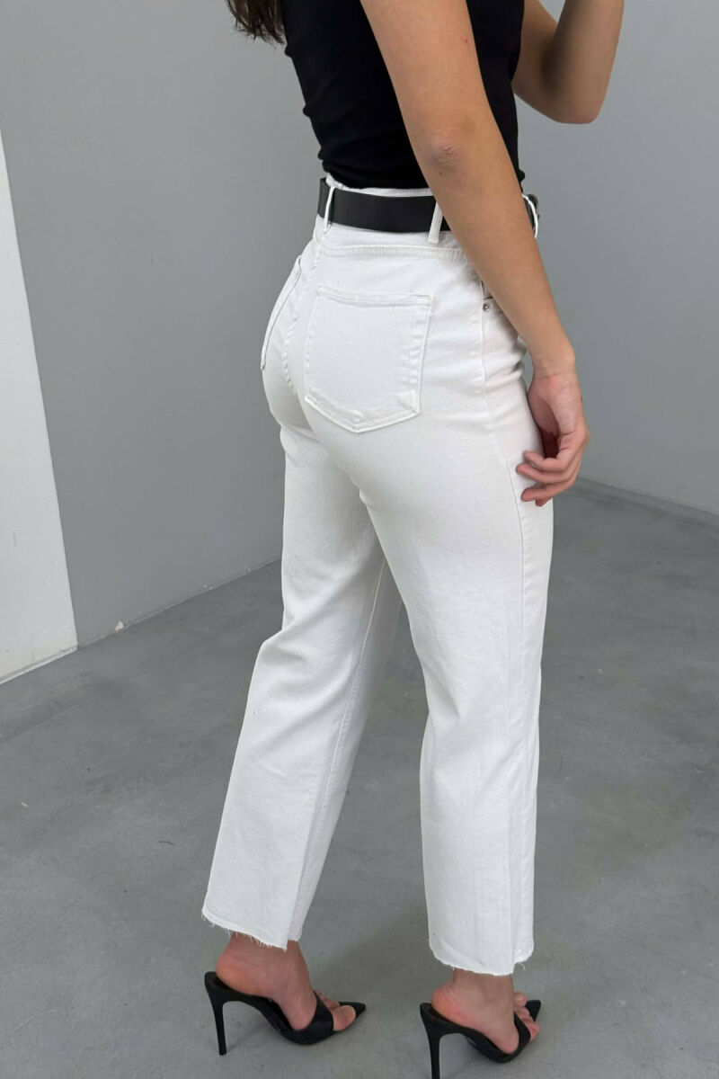 ONE COLOR BELT DETAIL WOMAN JEANS WHITE-E BARDHE - 10