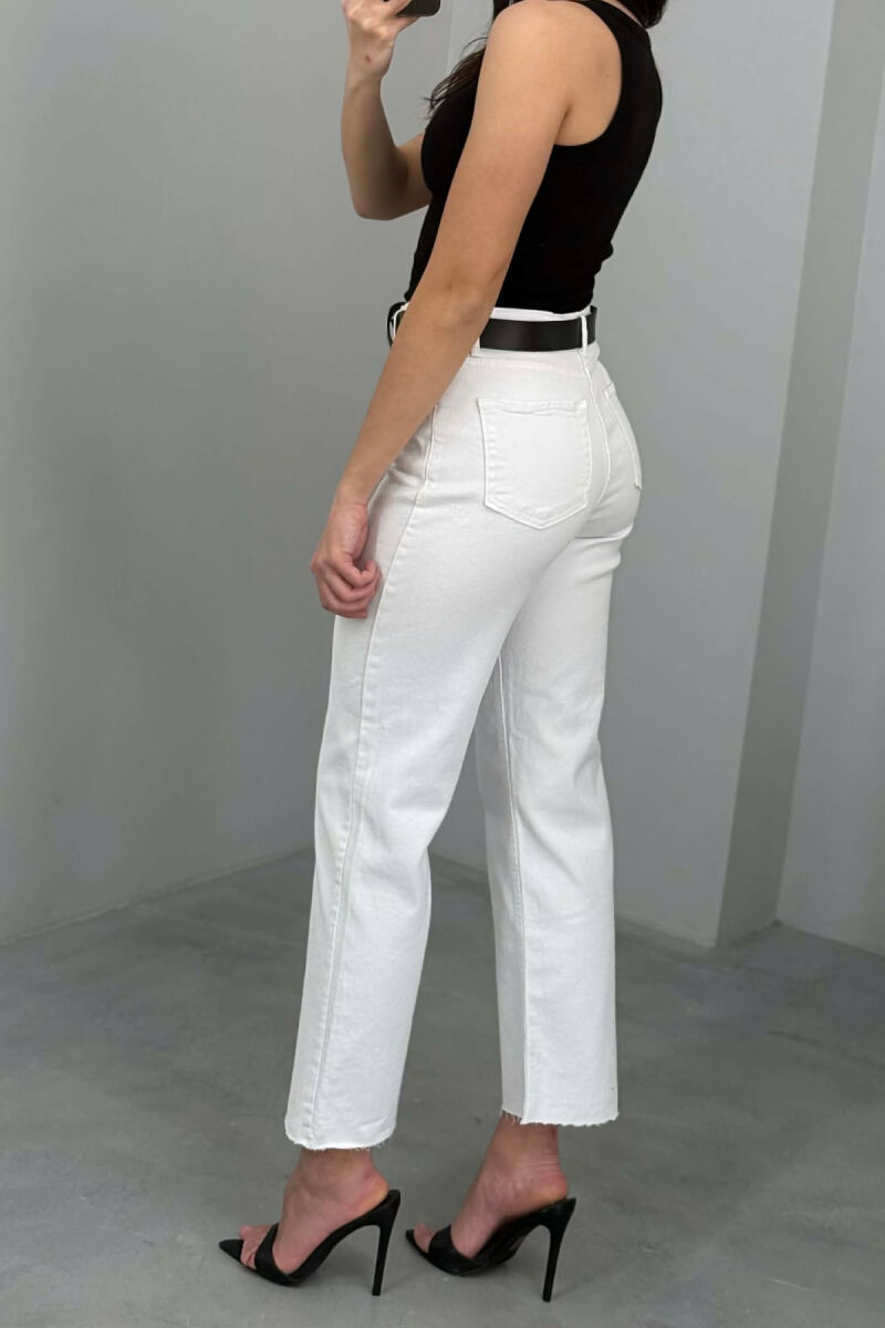 ONE COLOR BELT DETAIL WOMAN JEANS WHITE-E BARDHE - 5