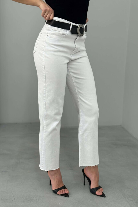 ONE COLOR BELT DETAIL WOMAN JEANS WHITE-E BARDHE - 11