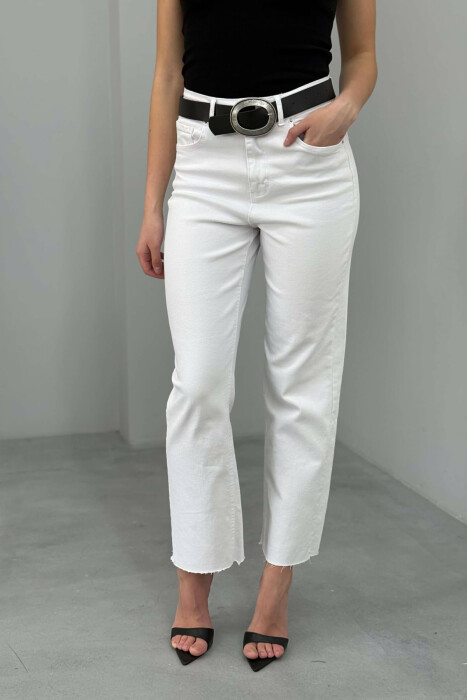 ONE COLOR BELT DETAIL WOMAN JEANS WHITE-E BARDHE - 12