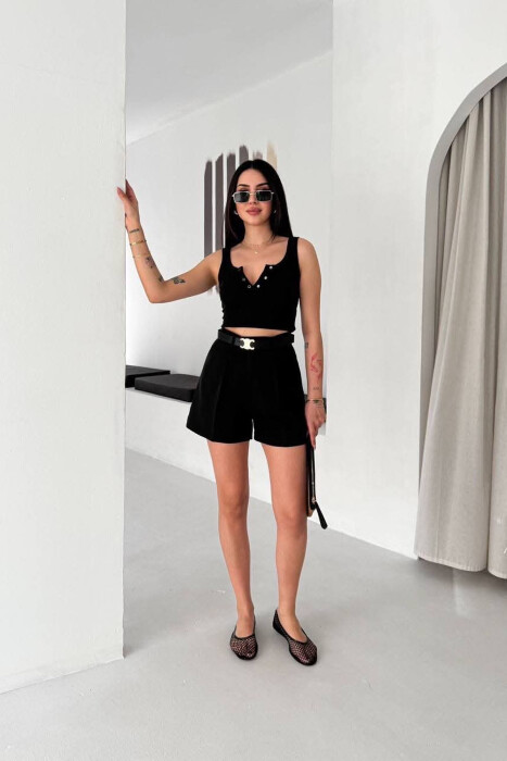 ONE COLOR BELT DETAIL WOMAN SHORTS BLACK/ E ZEZE - 2
