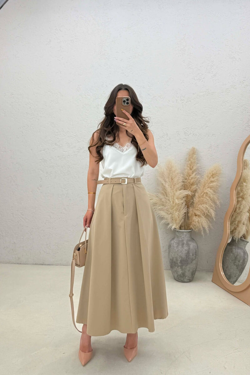 ONE COLOR BELT DETAIL WOMAN SKIRT BEIGE/BEZHE - 1