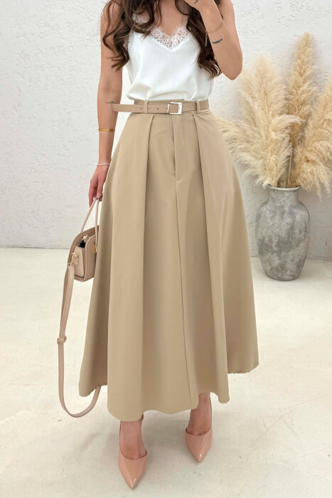 ONE COLOR BELT DETAIL WOMAN SKIRT BEIGE/BEZHE - 4