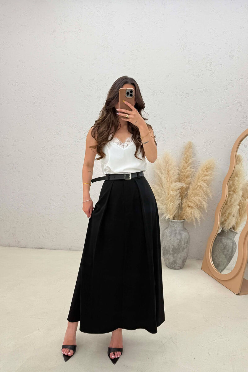 ONE COLOR BELT DETAIL WOMAN SKIRT BLACK/ E ZEZE - 2