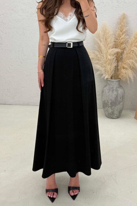 ONE COLOR BELT DETAIL WOMAN SKIRT BLACK/ E ZEZE - 3