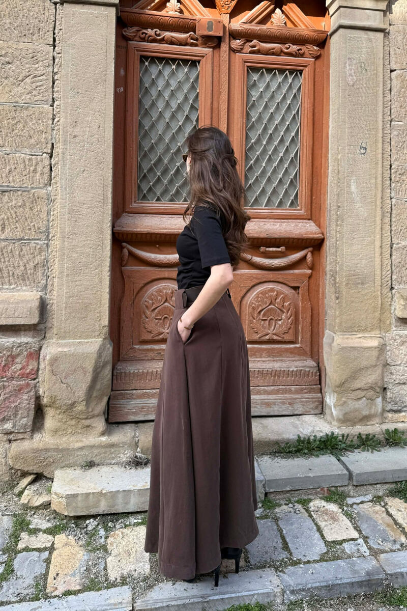 ONE COLOR BELT DETAIL WOMAN SKIRT BROWN/KAFE - 3